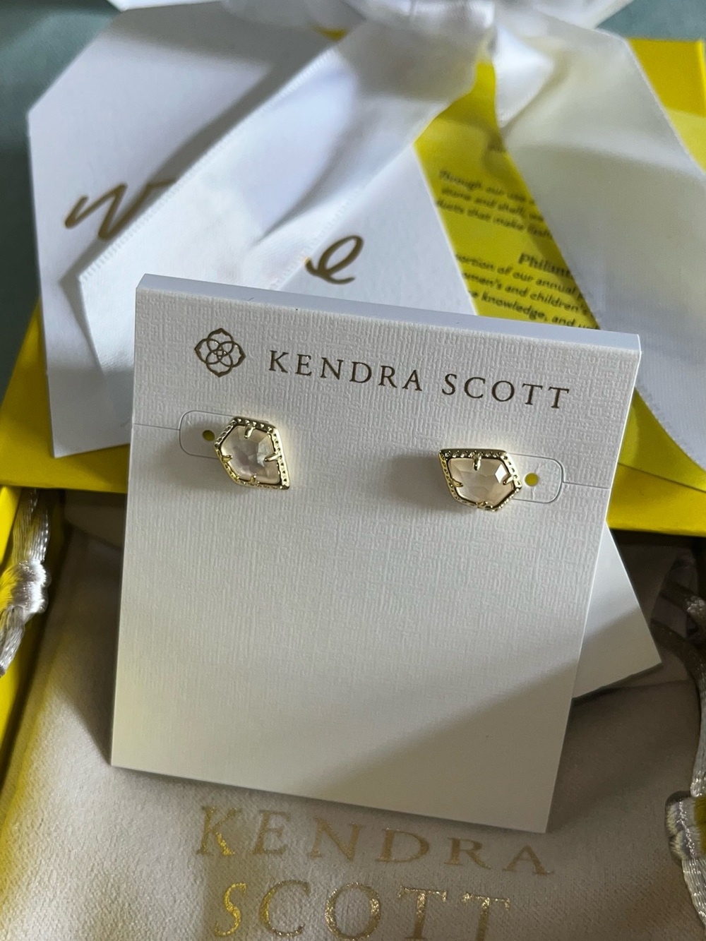 Kendra Scott Gold-Trim White Marquise Stud Earrings